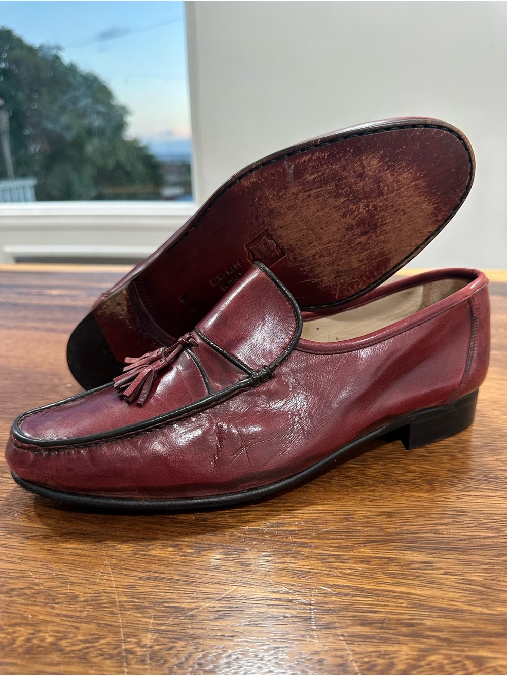Vintage 80-90s Bruno Magli Galea Tassel Loafers Burgundy Leather Men’s Sz 9M